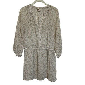 Mossimo Womens Blouse Large Neutral Cottagecore Floral Elastic Waist 3/4 Sleeve